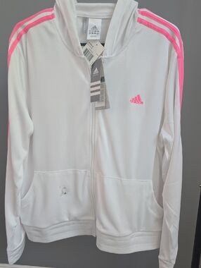 adidas White Jacket with Pink Accents